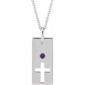 14K White Gold Natural Alexandrite Cross Bar 16-18" Necklace