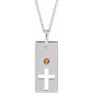 Sterling Silver Natural Citrine Cross Bar 16-18" Necklace