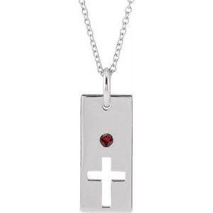 Sterling Silver Natural Mozambique Garnet Cross Bar 16-18" Necklace