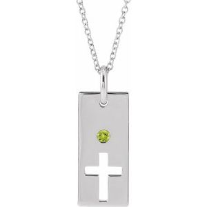 14K White Gold Natural Peridot Cross Bar 16-18" Necklace