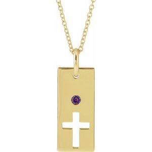 14K Yellow Gold Natural Alexandrite Cross Bar 16-18" Necklace