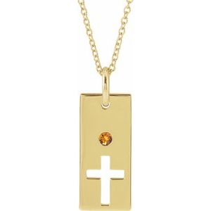 14K Yellow Gold Natural Citrine Cross Bar 16-18" Necklace
