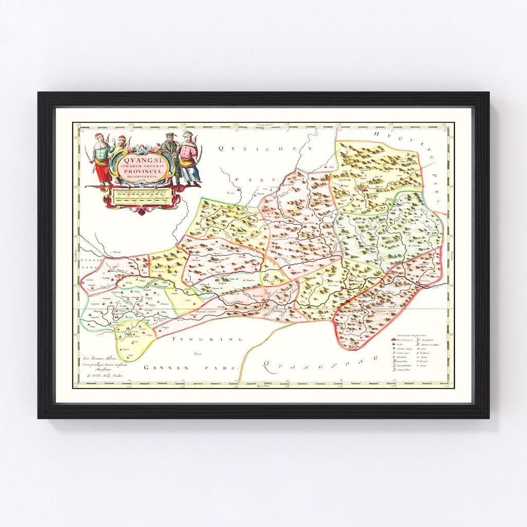 Vintage Map of Quangsi, China 1665
