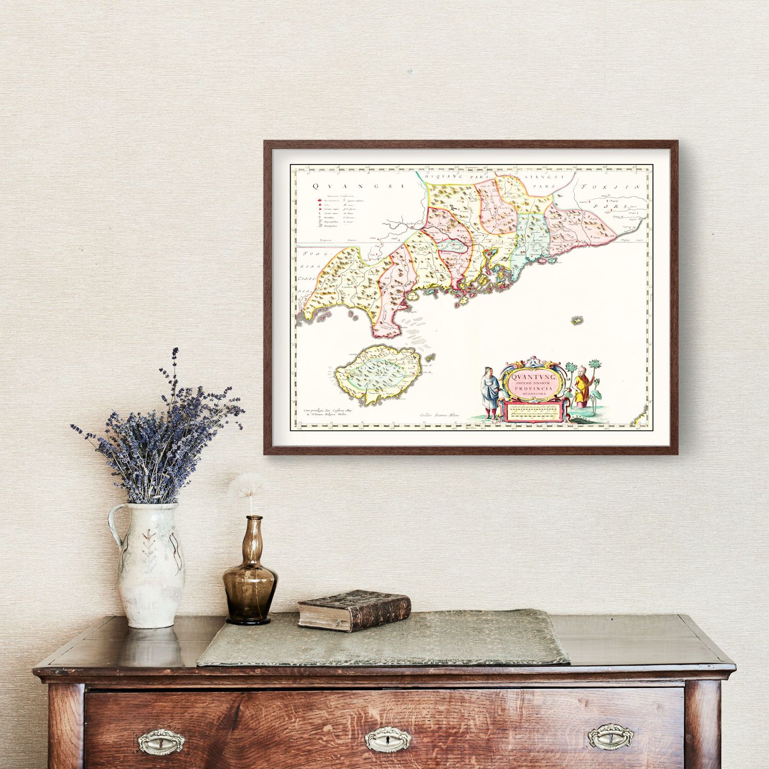 Vintage Map of Guangdong, China 1665