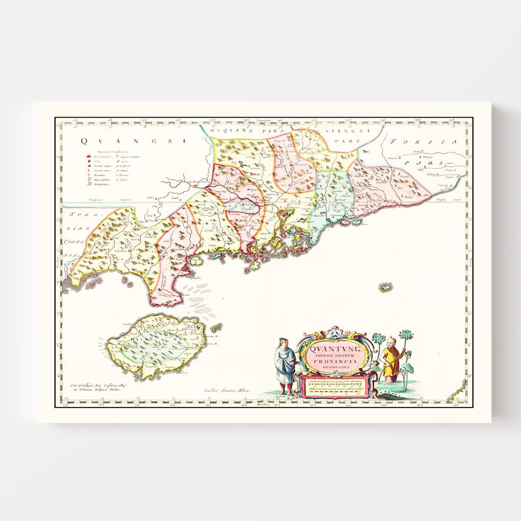 Vintage Map of Guangdong, China 1665
