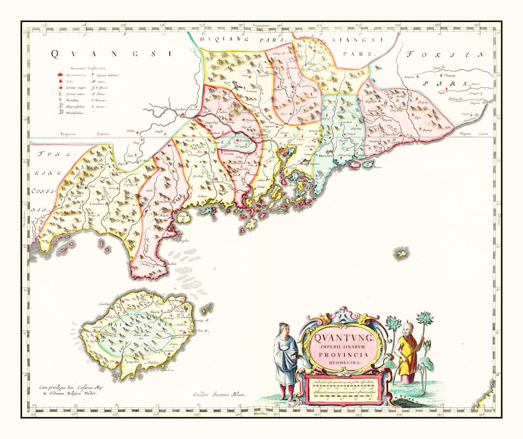 Vintage Map of Guangdong, China 1665