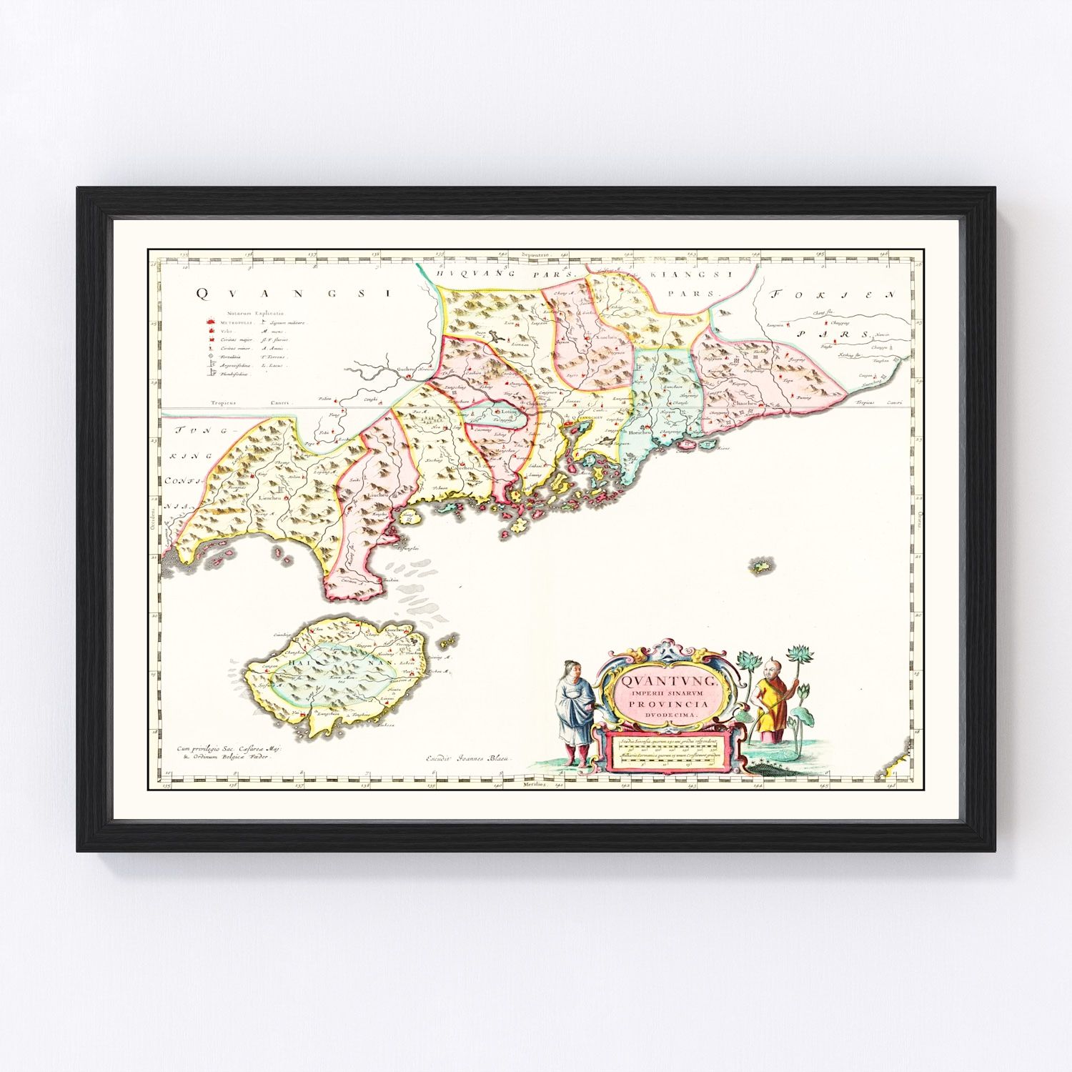 Vintage Map of Guangdong, China 1665