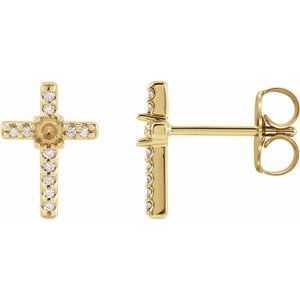 14K Yellow Gold 2 mm Round .05 CTW Natural Diamond Semi-Set Cross Earrings