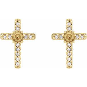 14K Yellow Gold 2 mm Round .05 CTW Natural Diamond Semi-Set Cross Earrings – image 2