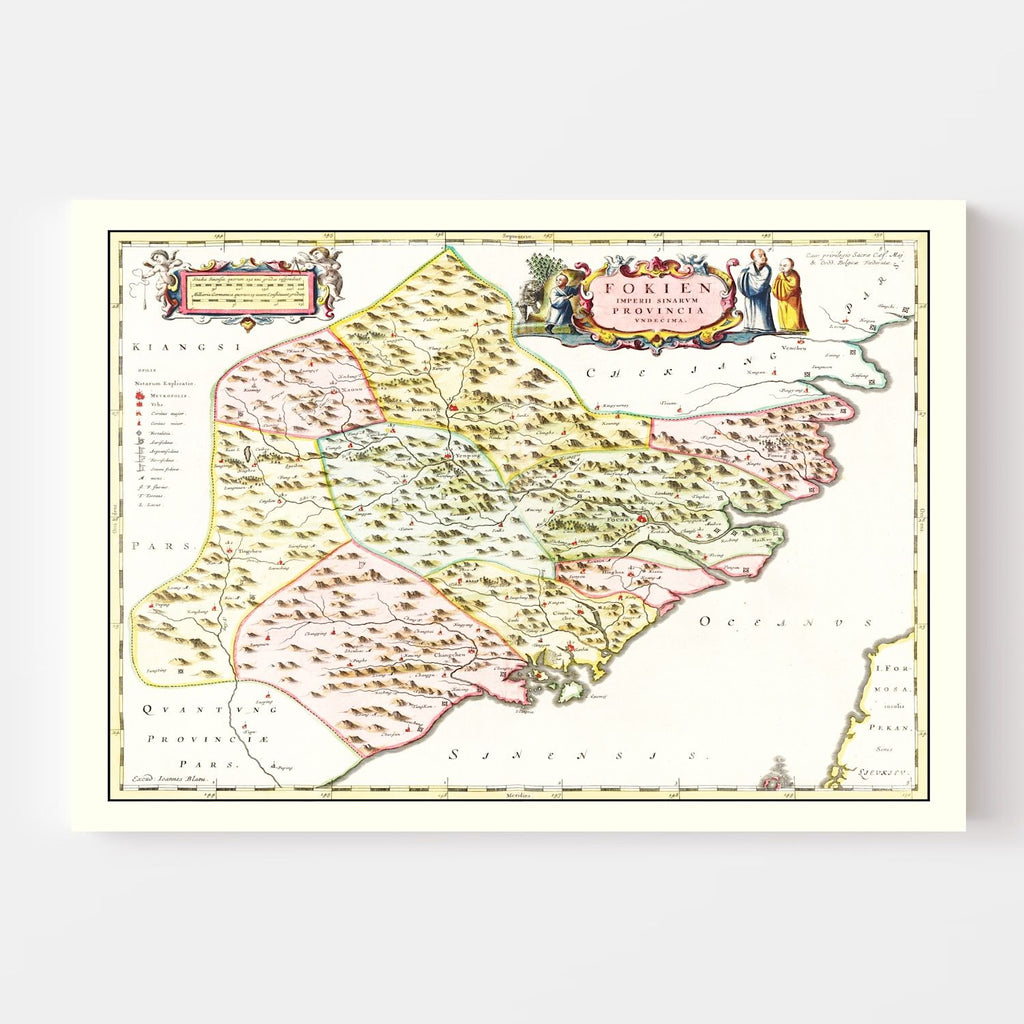 Vintage Map of Fujian, China 1665