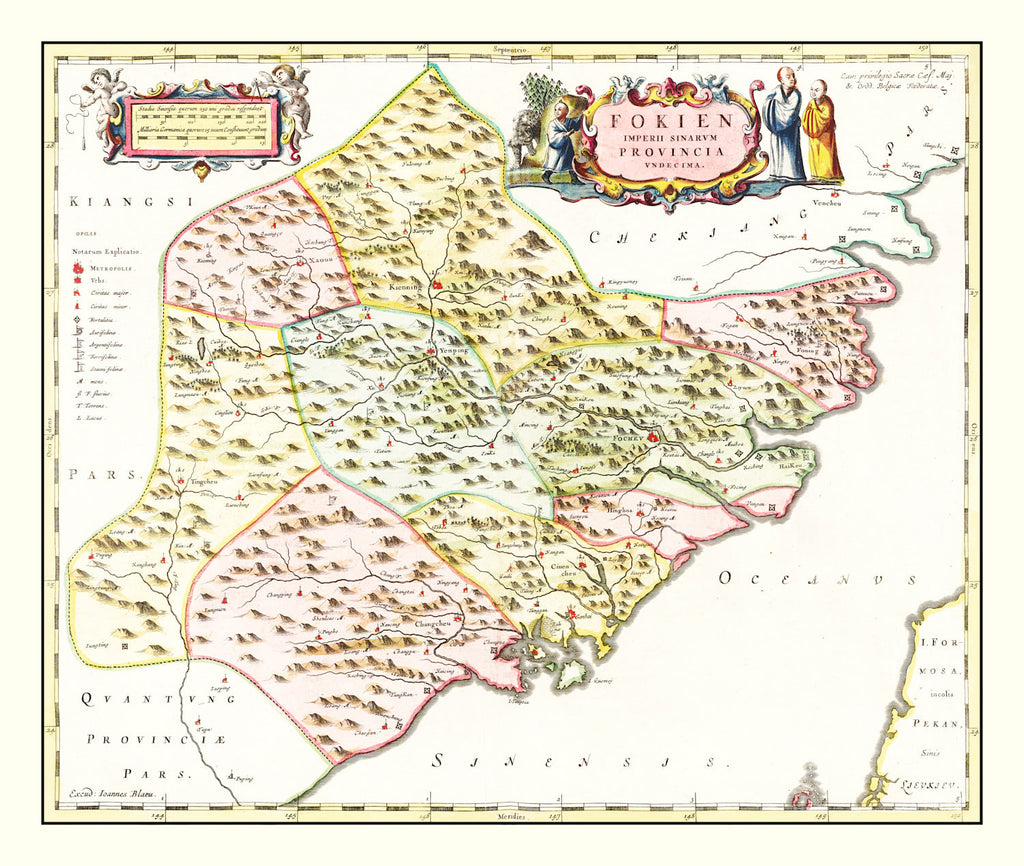 Vintage Map of Fujian, China 1665