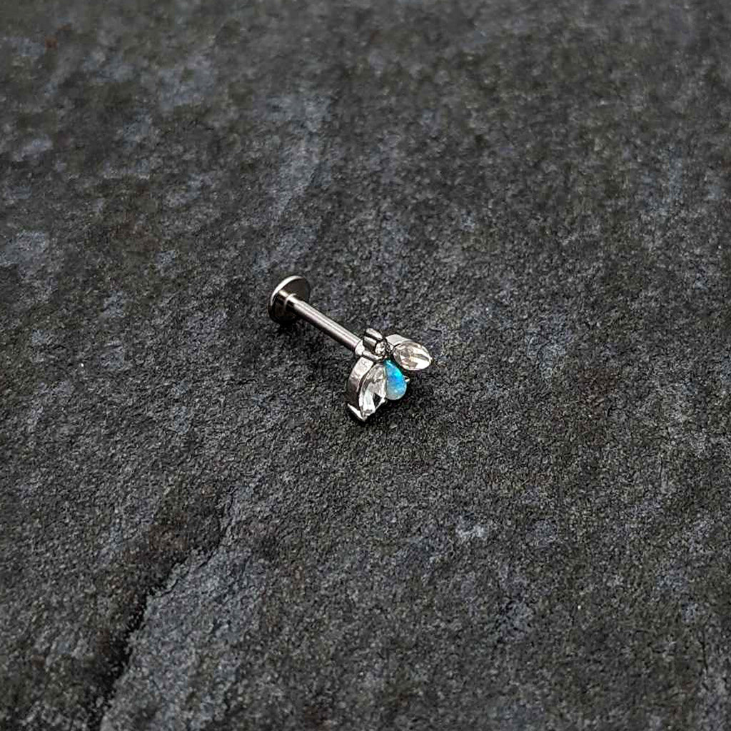 16G 5/16 White Synthetic Opal Flower Labret Monroe Tragus