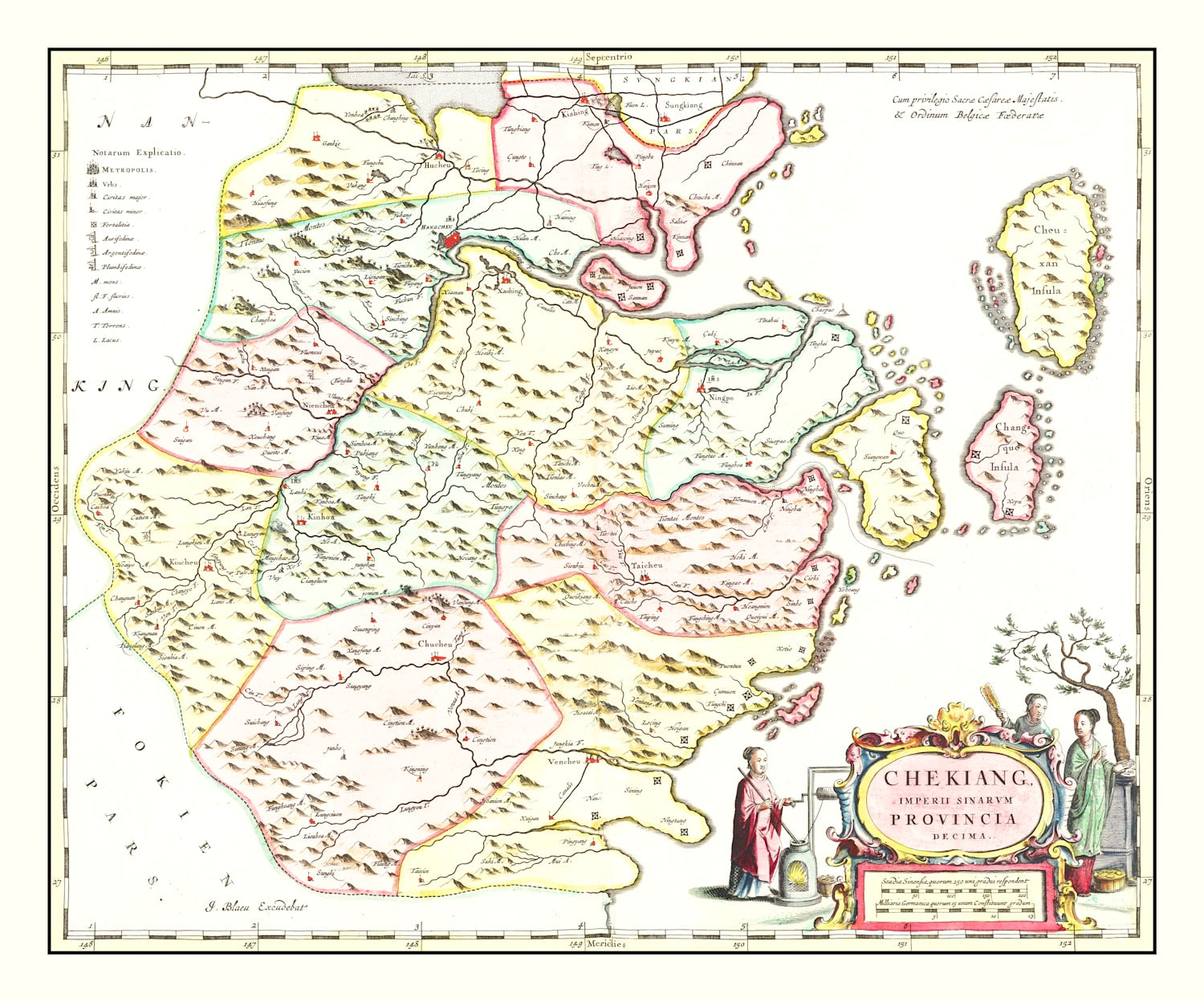 Vintage Map of Zhejiang, China 1665