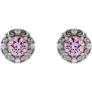 14K White Gold 6 mm Natural Pink Tourmaline & 1/4 CTW Natural Diamond Halo-Style Earrings – image 2