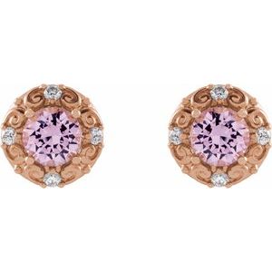 14K Rose Gold 6 mm Natural Pink Tourmaline & 1/4 CTW Natural Diamond Halo-Style Earrings – image 2