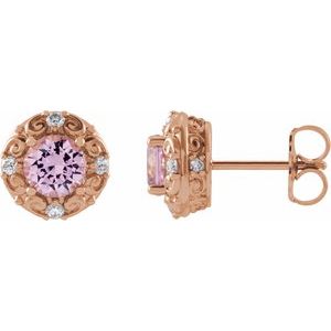 14K Rose Gold 6 mm Natural Pink Tourmaline & 1/4 CTW Natural Diamond Halo-Style Earrings