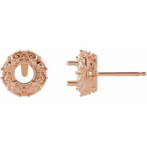 14K Rose Gold 5 mm Round Halo-Style Earring Mounting