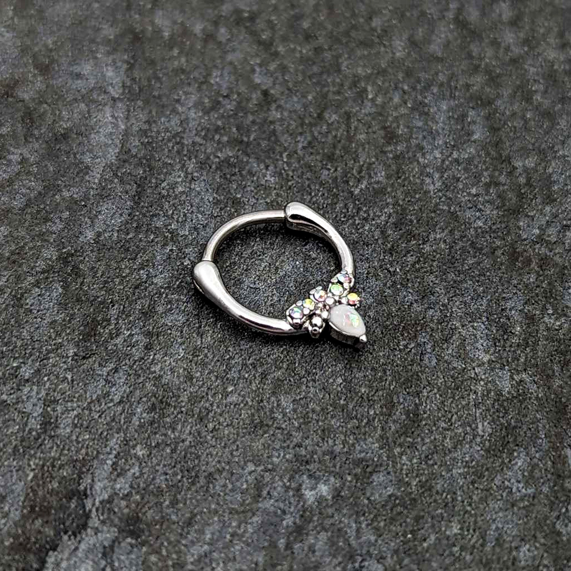 16G 5/16 White Faux Opal Bee Glamour Cartilage Clicker