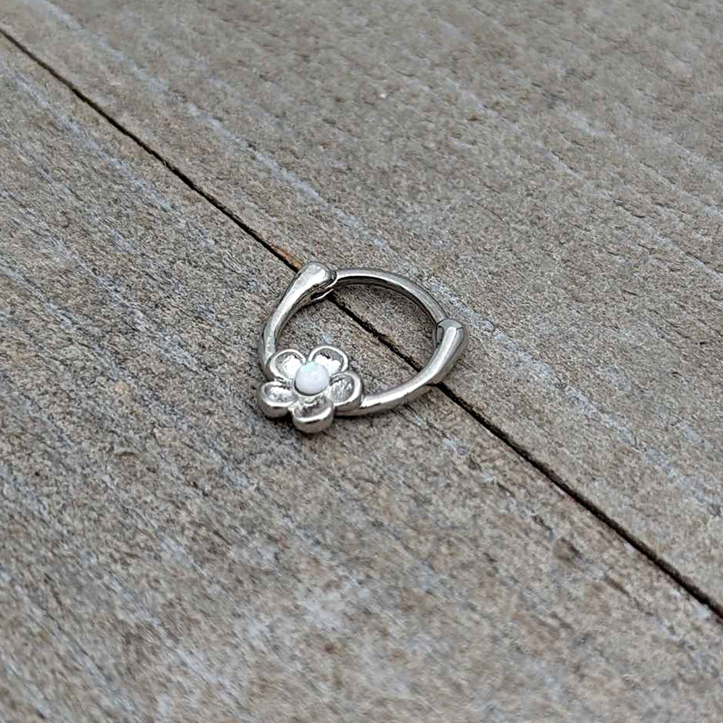 16G 5/16 White Faux Opal Sweetheart Flower Cartilage Clicker