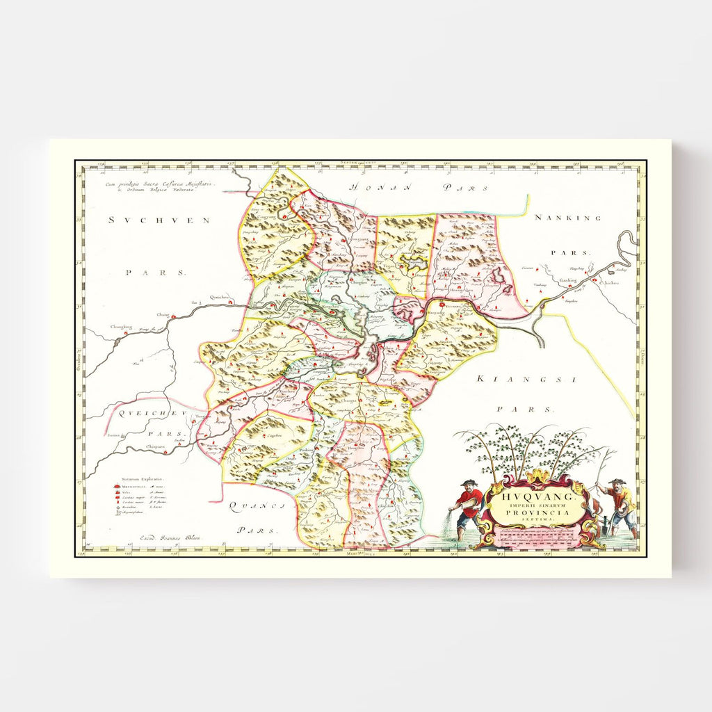 Vintage Map of Huguang, China 1665