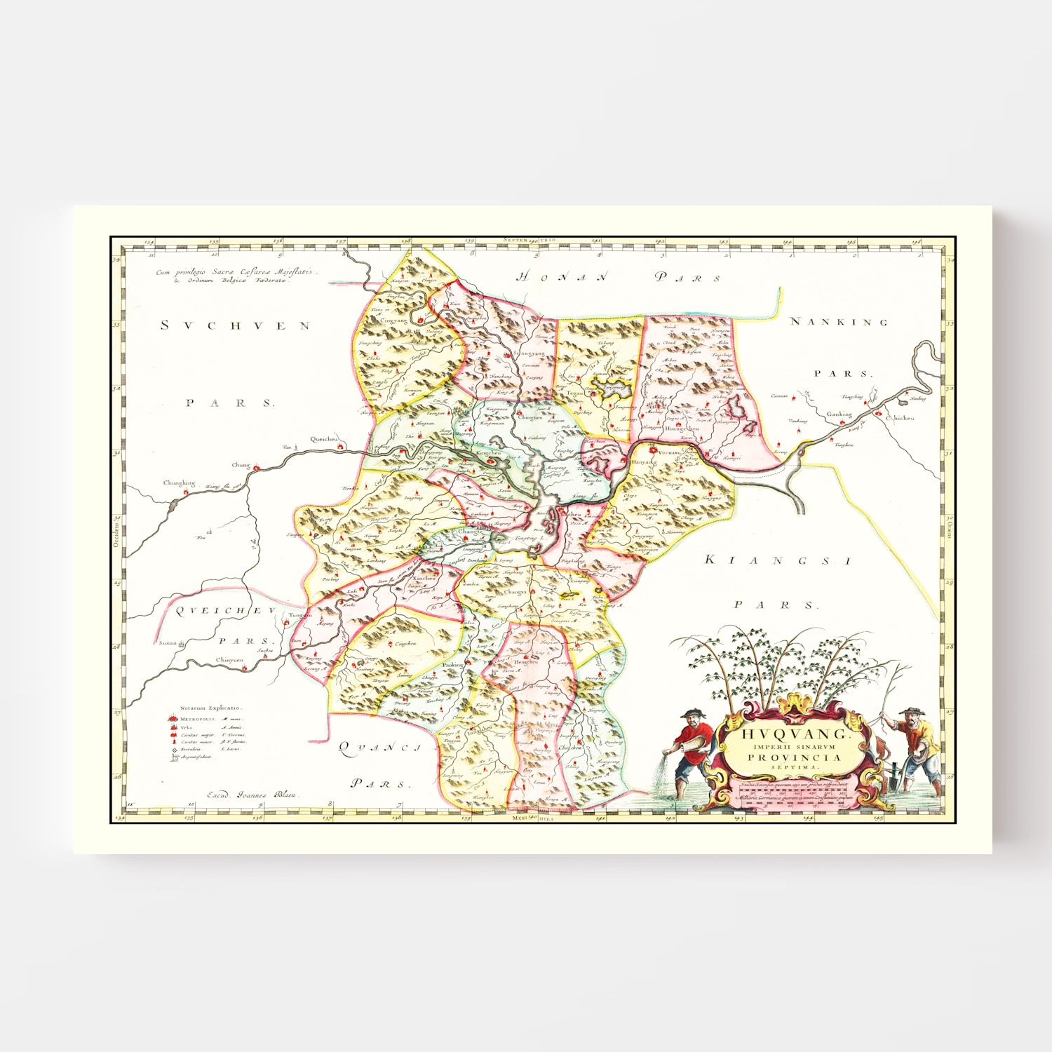 Vintage Map of Huguang, China 1665