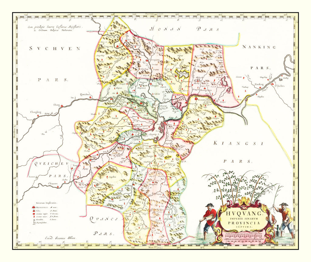 Vintage Map of Huguang, China 1665