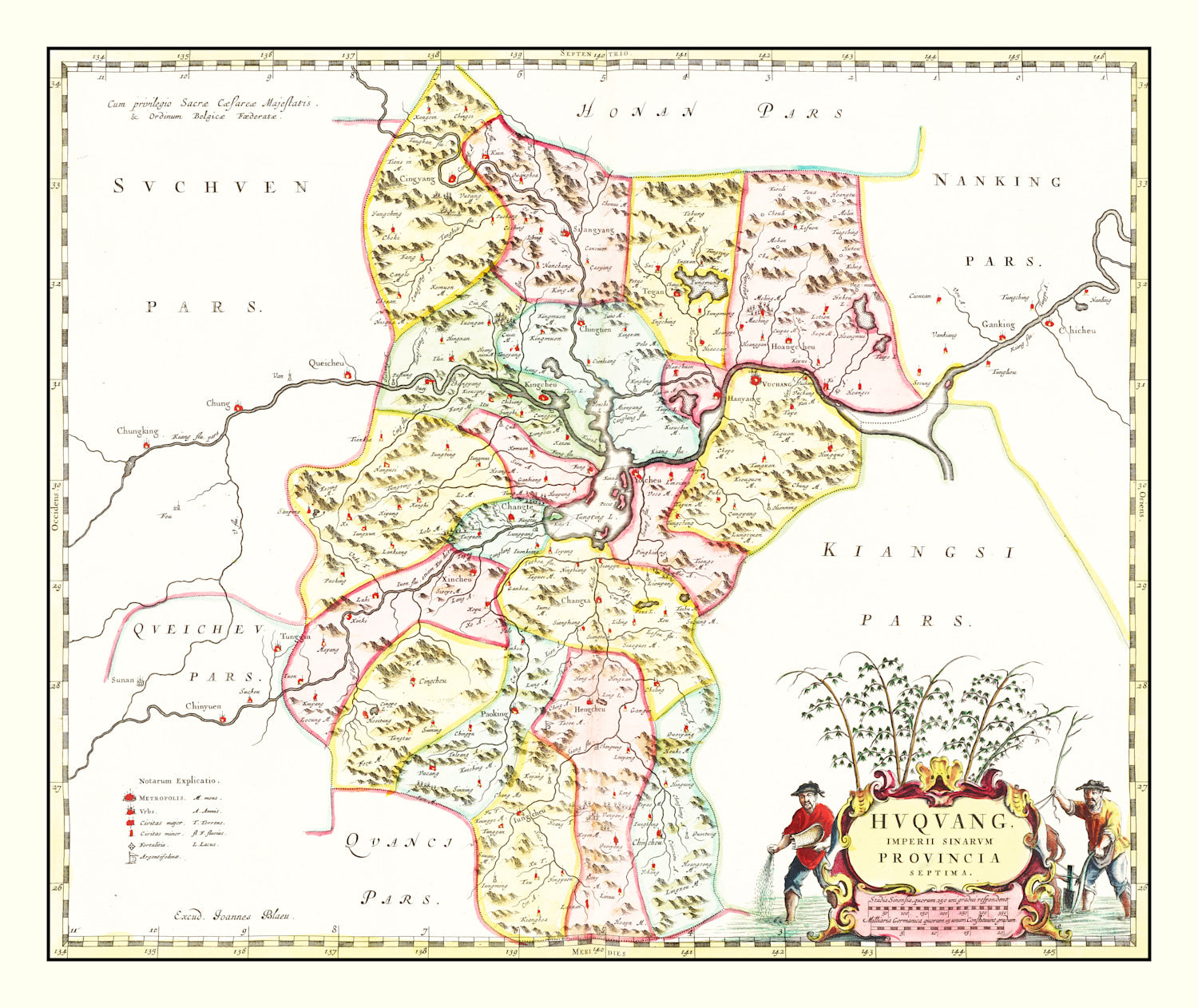 Vintage Map of Huguang, China 1665