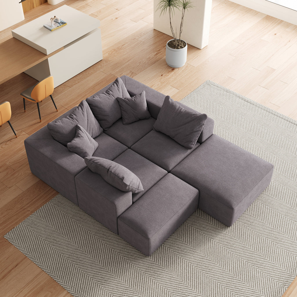 Modern Upholstered Sectional Boneless Couch Set,Modular 132' L Shaped Sectional Living Room Sofa Set With 6 Pillows,Free Combination Sofa Couch for Living Room,Bedroom