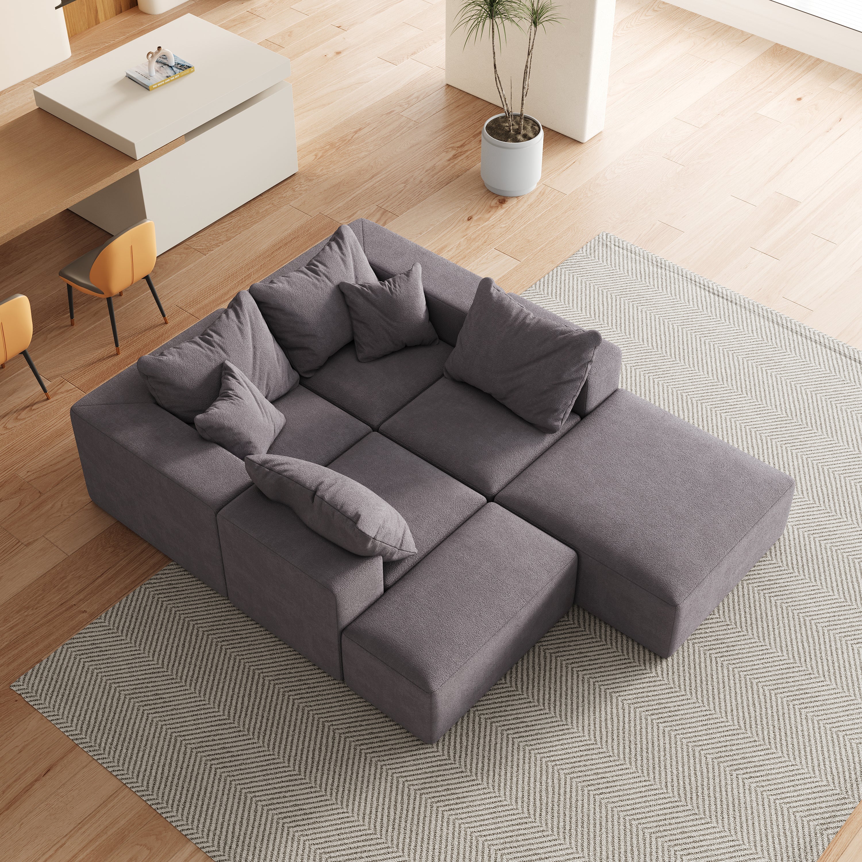 Modern Upholstered Sectional Boneless Couch Set,Modular 132' L Shaped Sectional Living Room Sofa Set With 6 Pillows,Free Combination Sofa Couch for Living Room,Bedroom