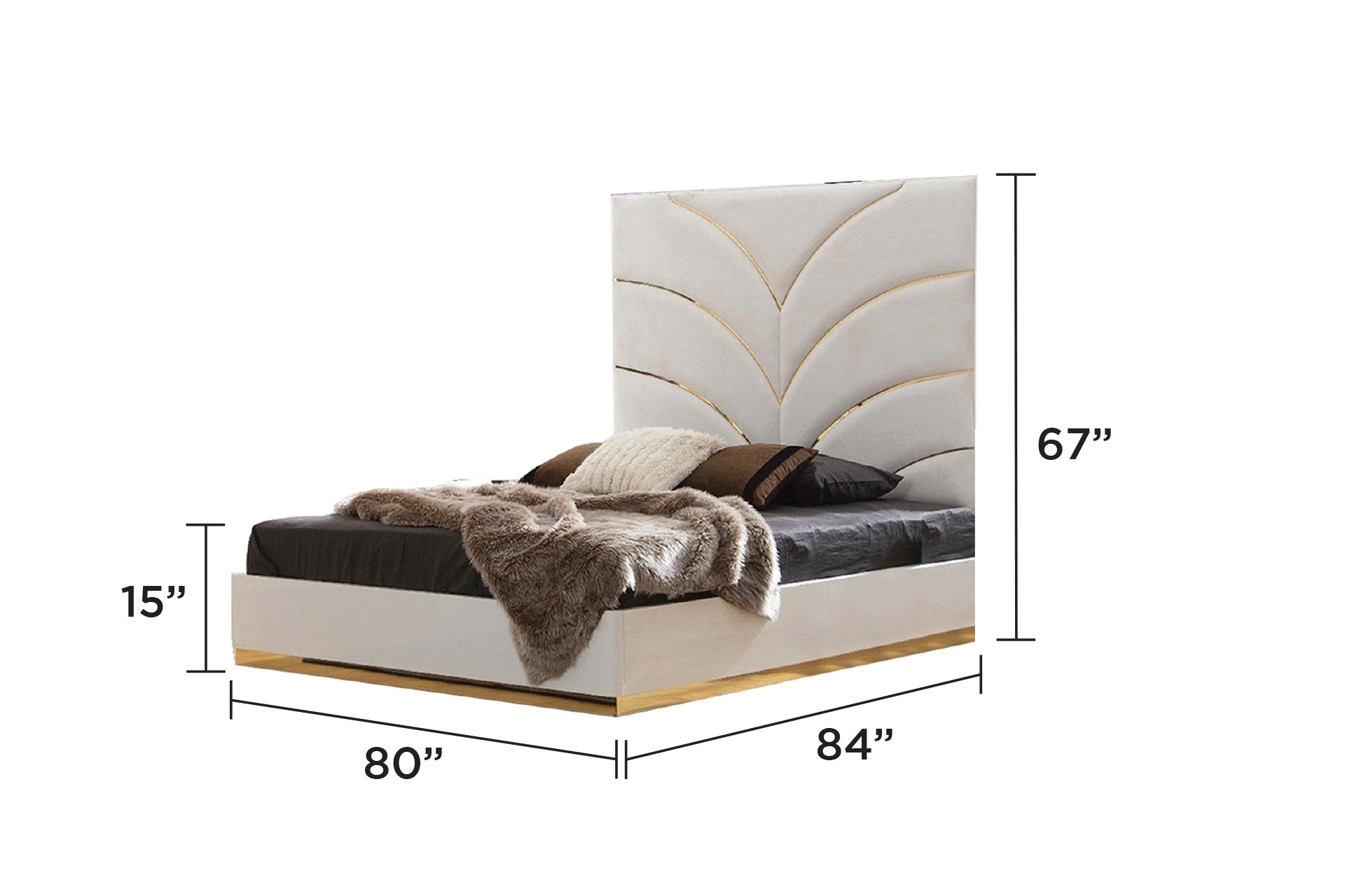 LAURA Gold Detailed Upholstery King 6 Pc made with Wood in White(NJ INVENTORY)