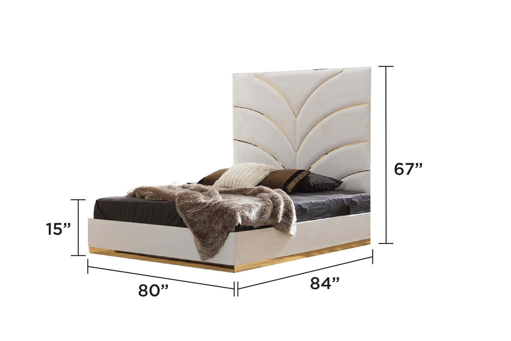 Gold Detailed Upholstery King 5-N Pc made with Wood in White(CA INVENTORY)