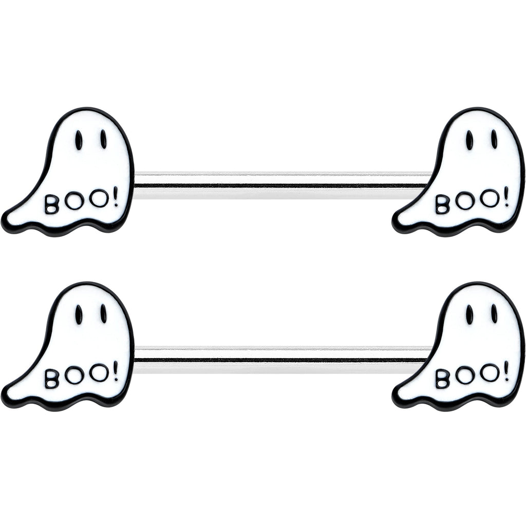 14G 9/16 Halloween Ghost Glow in the Dark Barbell Nipple Ring Set
