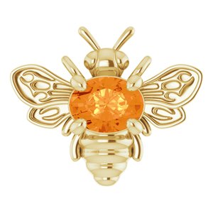 14K Yellow Gold Natural Orange Garnet Bee Necklace Center