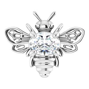 14K White Natural White Sapphire Bee Necklace Center