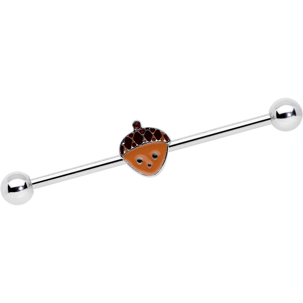 14G Autumn Acorn Face Brown Fall Industrial Barbell 38mm