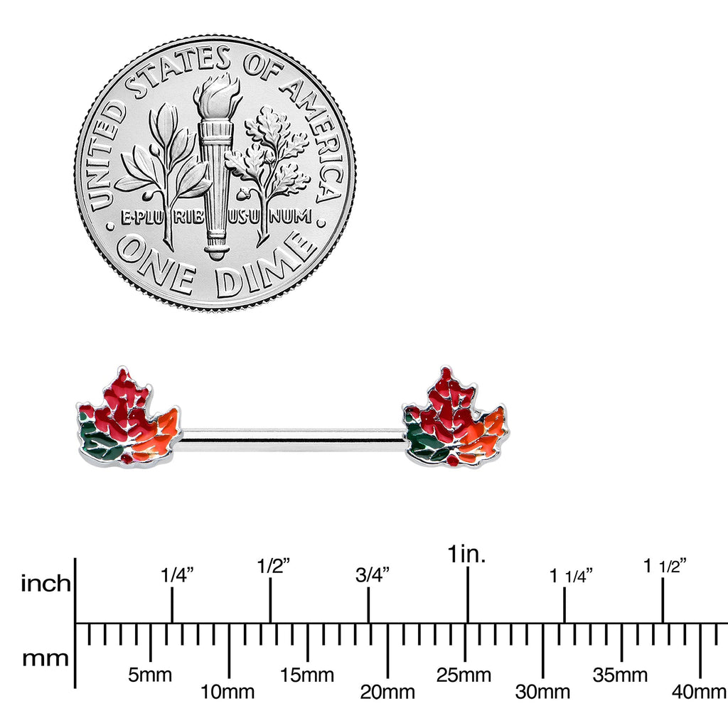 14G 9/16 Autumn Tricolor Maple Leaf Barbell Nipple Ring Set