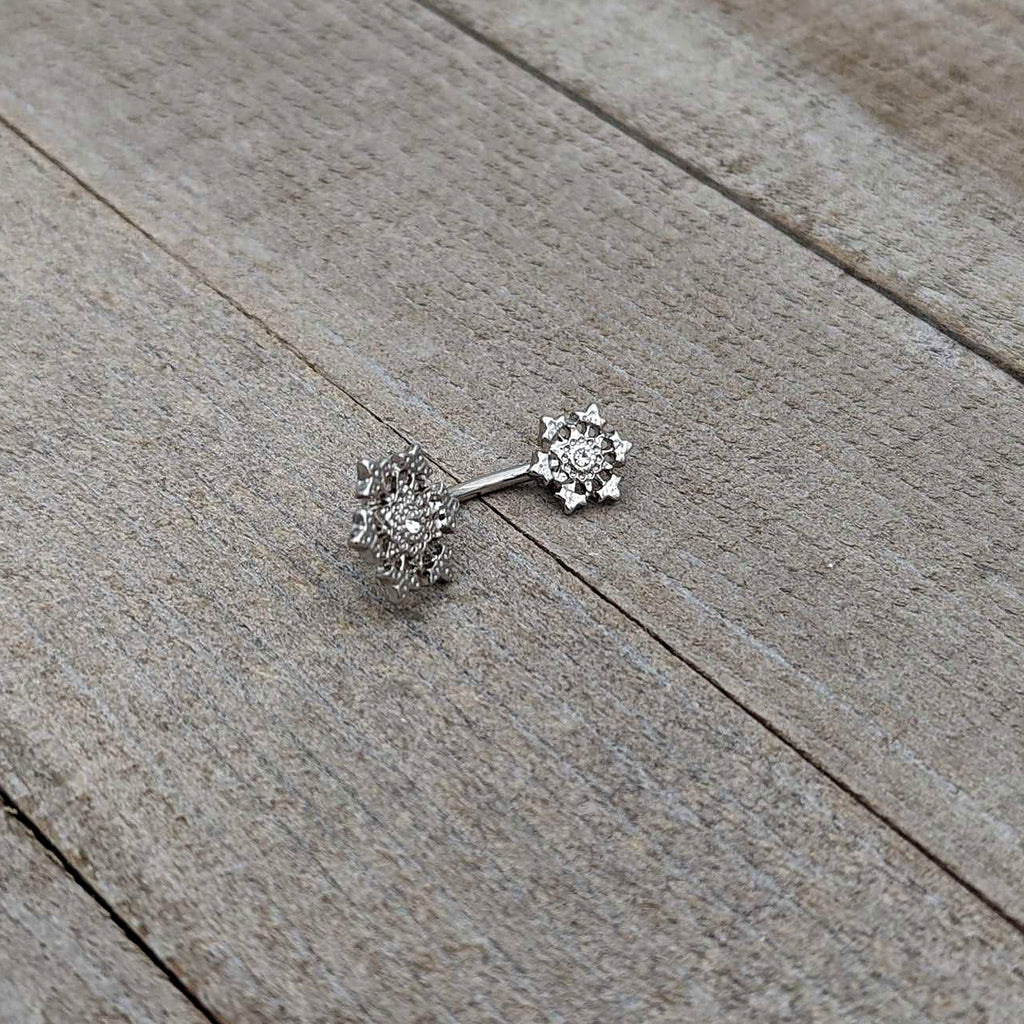 Clear Gem Filigree Winter Snowflakes Double Mount Belly Ring