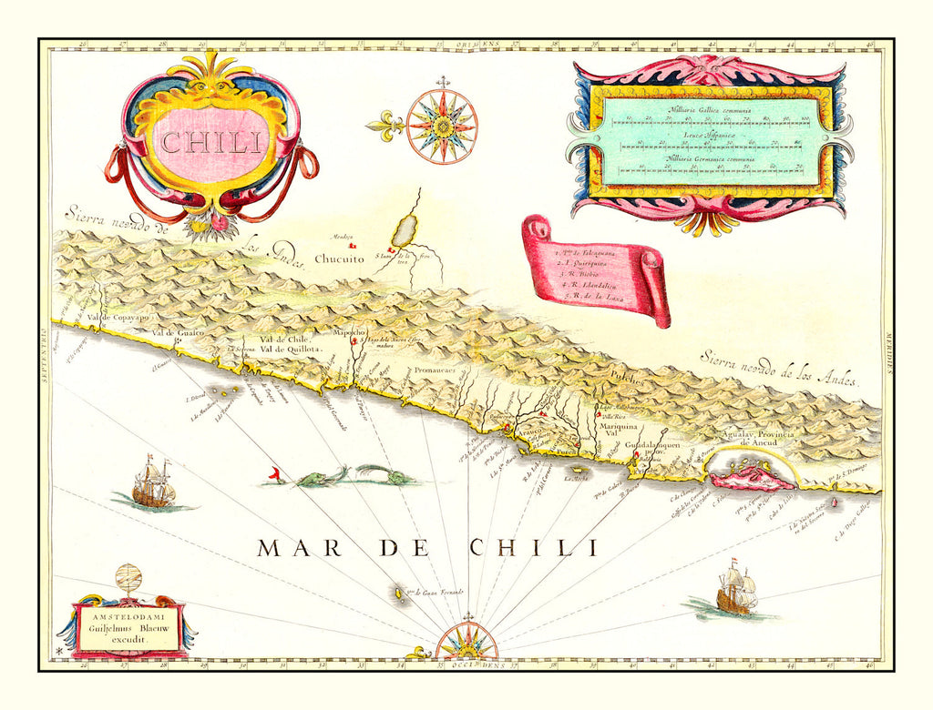 Vintage Map of Chile 1665