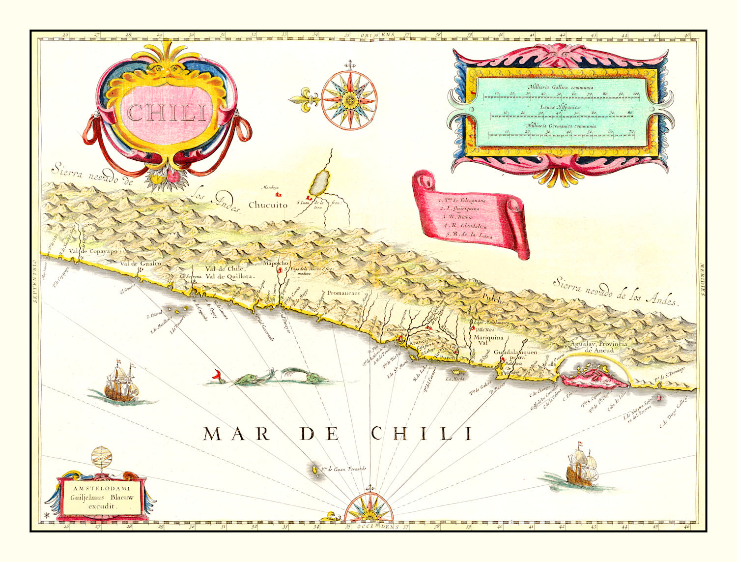 Vintage Map of Chile 1665