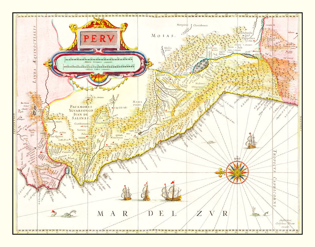 Vintage Map of Peru 1665
