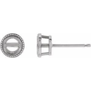 Platinum 6 mm Round Beaded Bezel-Set Earring Mounting