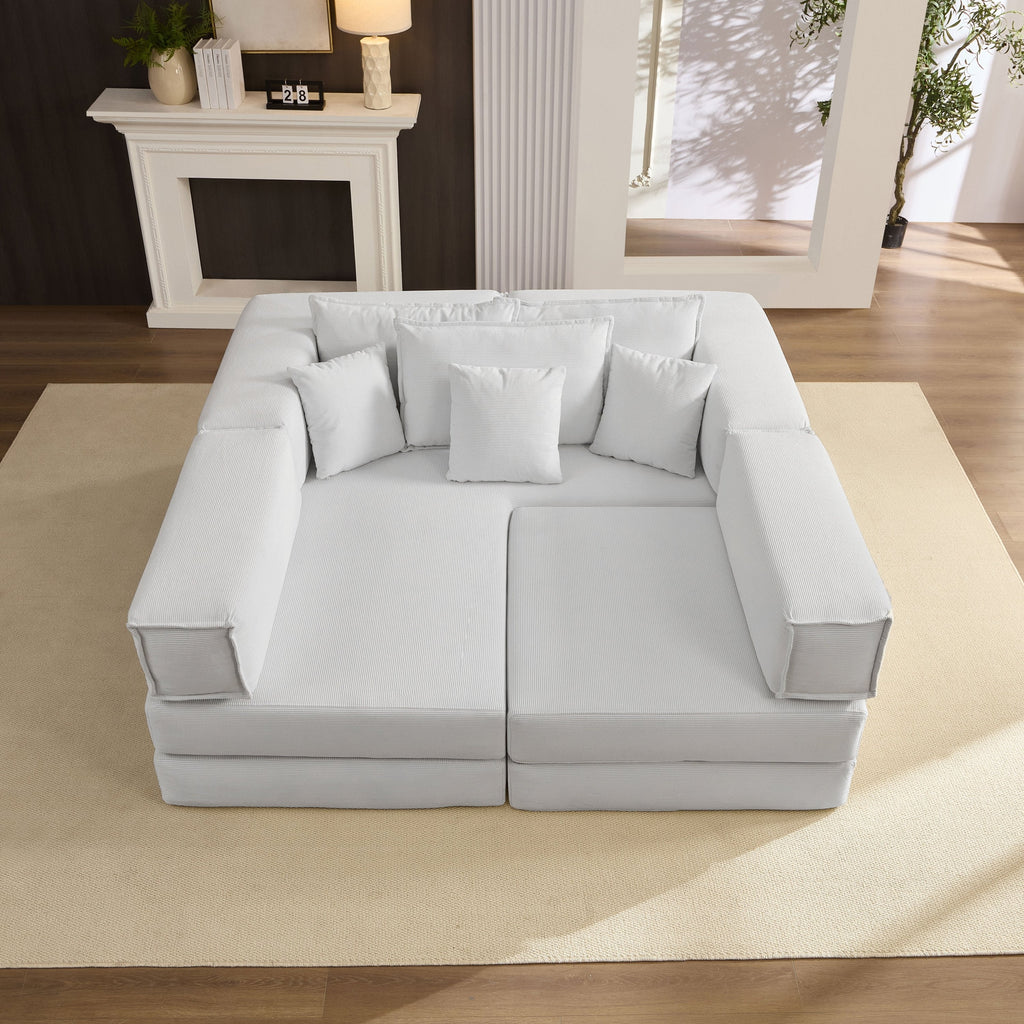 Oversized Upholstered Sectional Sofa Couch Set, Modular 118.2 ' L Shaped Floor Living Room Sofa Set With 6 Pillows, DIY Combination Sofa Couch for living rooms, apartments,bedrooms, White
