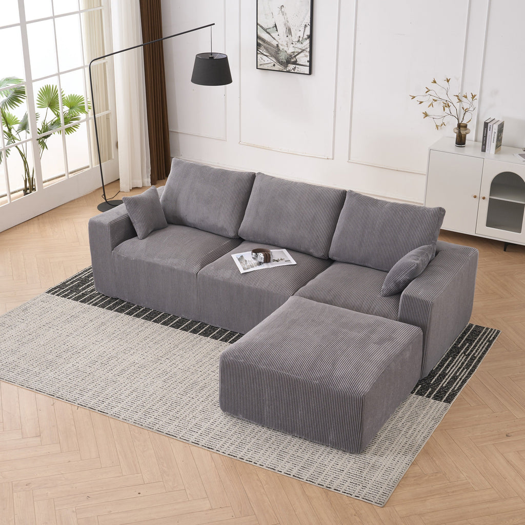 Modern U-shaped 6-seat Upholstered Sleeper Sofa with Console, Cupholders, USB Ports, Gray Corduroy