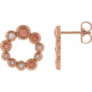 14K Rose Gold Natural Pink Coral & 1/8 CTW Natural Diamond Earrings