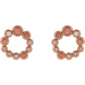 14K Rose Gold Natural Pink Coral & 1/8 CTW Natural Diamond Earrings – image 2