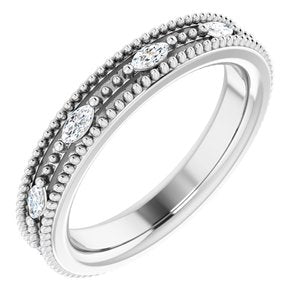 Platinum 1/3 CTW Natural Diamond Beaded Band Size 4.5