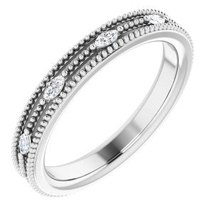 14K White Gold 1/3 CTW Natural Diamond Beaded Band Size 8