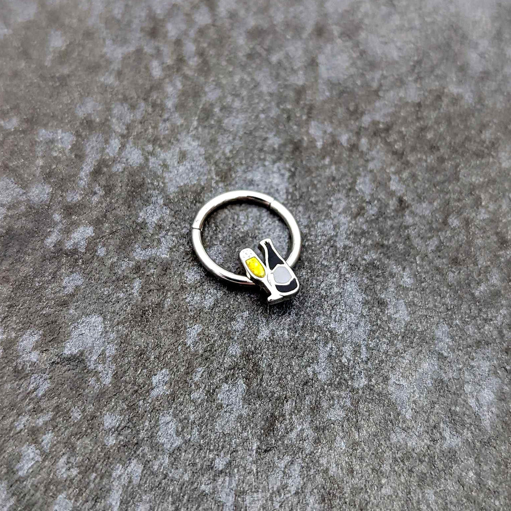 16G 3/8 Champagne Bottle Flute Yellow Hinged Segment Ring
