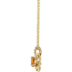 14K Yellow Gold Natural Citrine & .07 CTW Natural Diamond Halo-Style 16-18" Necklace