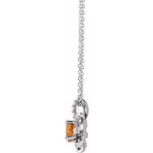Sterling Silver Natural Citrine & .07 CTW Natural Diamond Halo-Style 16-18" Necklace